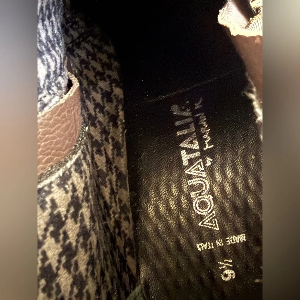 Aquatalia Brown Leather Wedge Ankle Boots with Faux Fur  Made in Italy Size 9.5